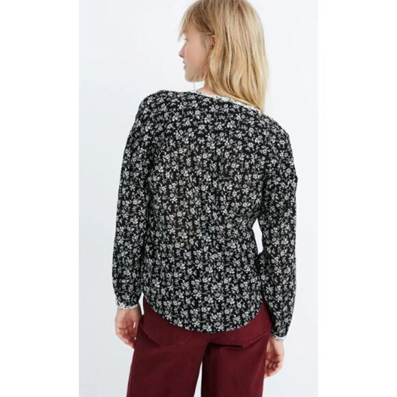 Madewell Peasant Blouse Women Size M Black Ditsy Branch Floral Meadow Shirt Boho - Picture 3 of 13